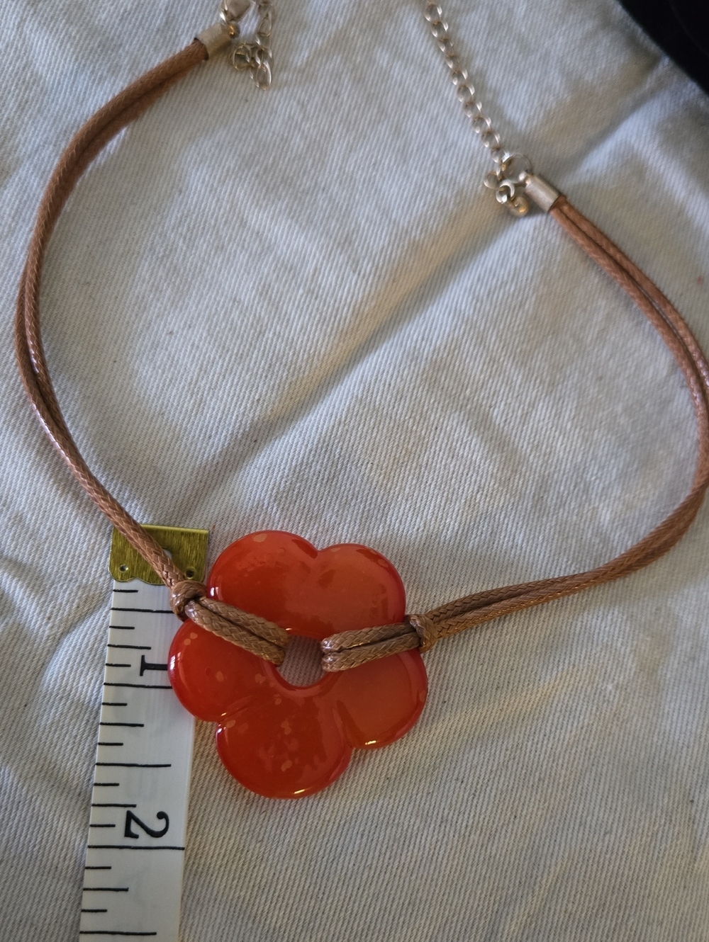 Orange Flower Pendant Necklace 18" Cord Necklace Statement Jewelry - Picture 2 of 3